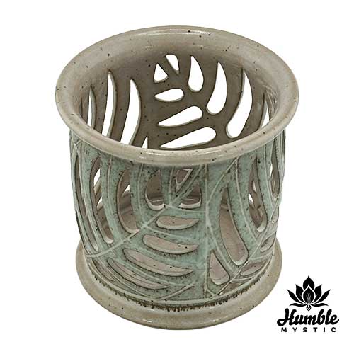 Candle Holder Carved Leaf
