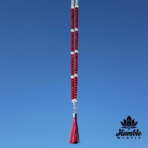 Necklace Mala Red White Silver