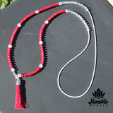 Necklace Mala Red White Silver