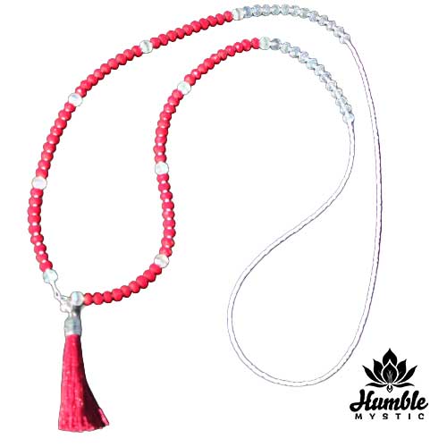 Necklace Mala Red White Silver