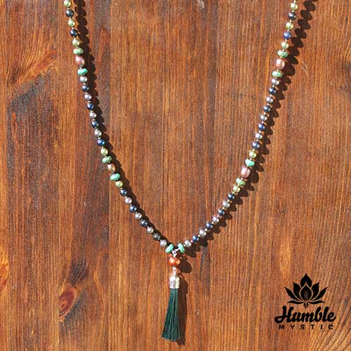Necklace Mala Forest Green Blue