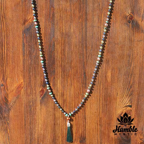 Necklace Mala Forest Green Blue