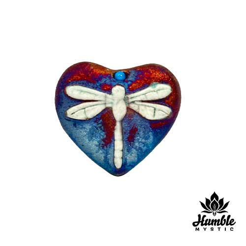 Ceramic Raku Heart Dragonfly Tiny