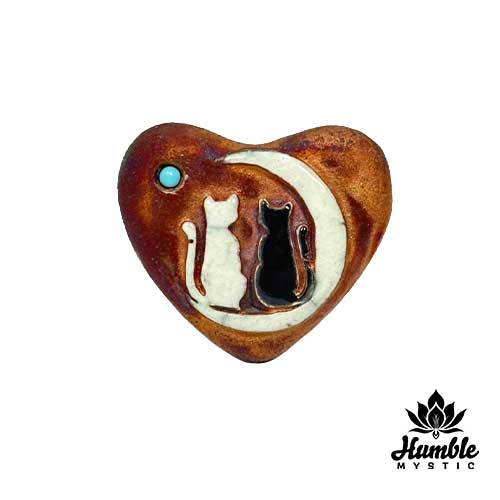 Ceramic Raku Heart Kitty Cats Tiny